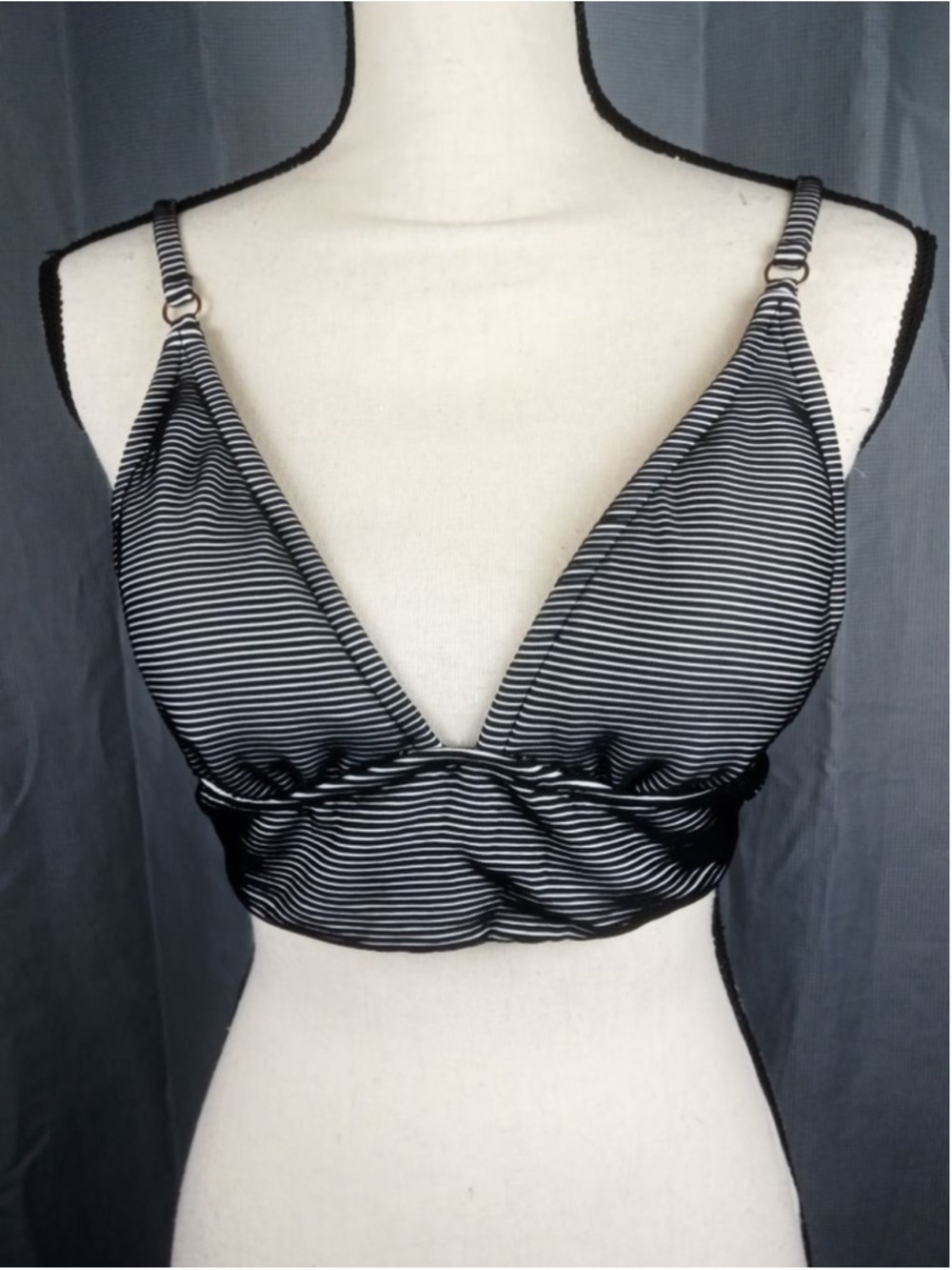 Shade & Shore Bikini Top Large Black White Stripe